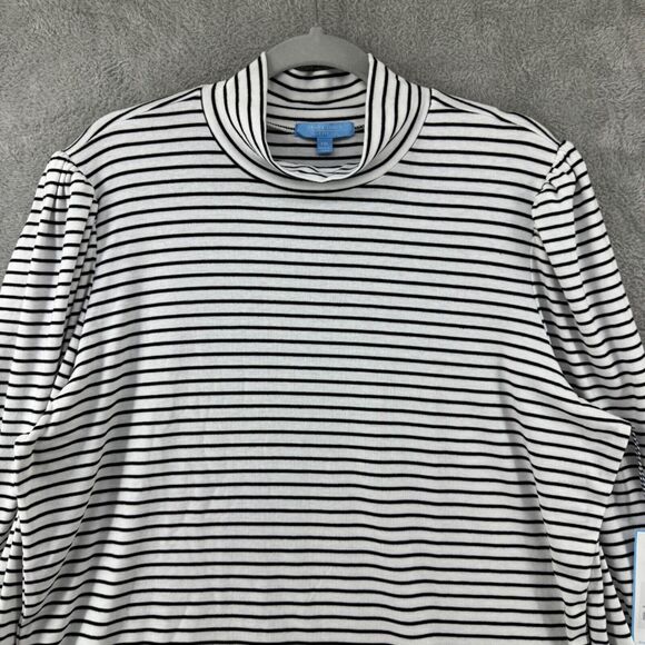 Draper James Top Womens XXL White Black Striped Mock Neck Long Puff Sleeve New - Picture 3 of 16